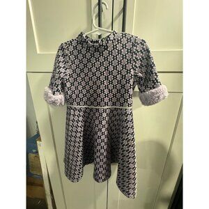 Jane & Jack Girls Floral Long Sleeve Dress With Faux Fur Cuffs Size 4